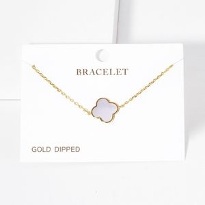 Gold Quatrefoil Pendant Bracelet Mother of Pearl Charm Clover Chain Jewelry